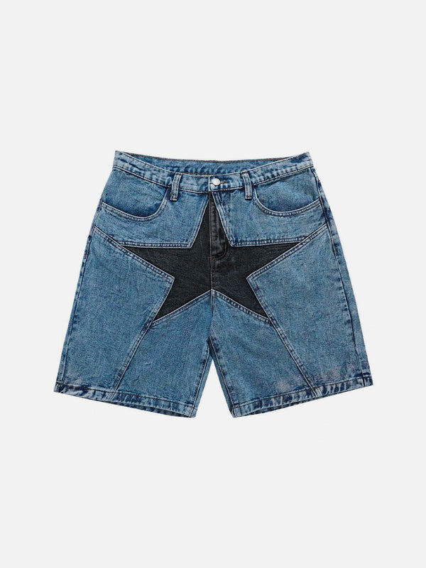 Lacezy - Star Patchwork Denim Shorts- Streetwear Fashion - lacezy.com