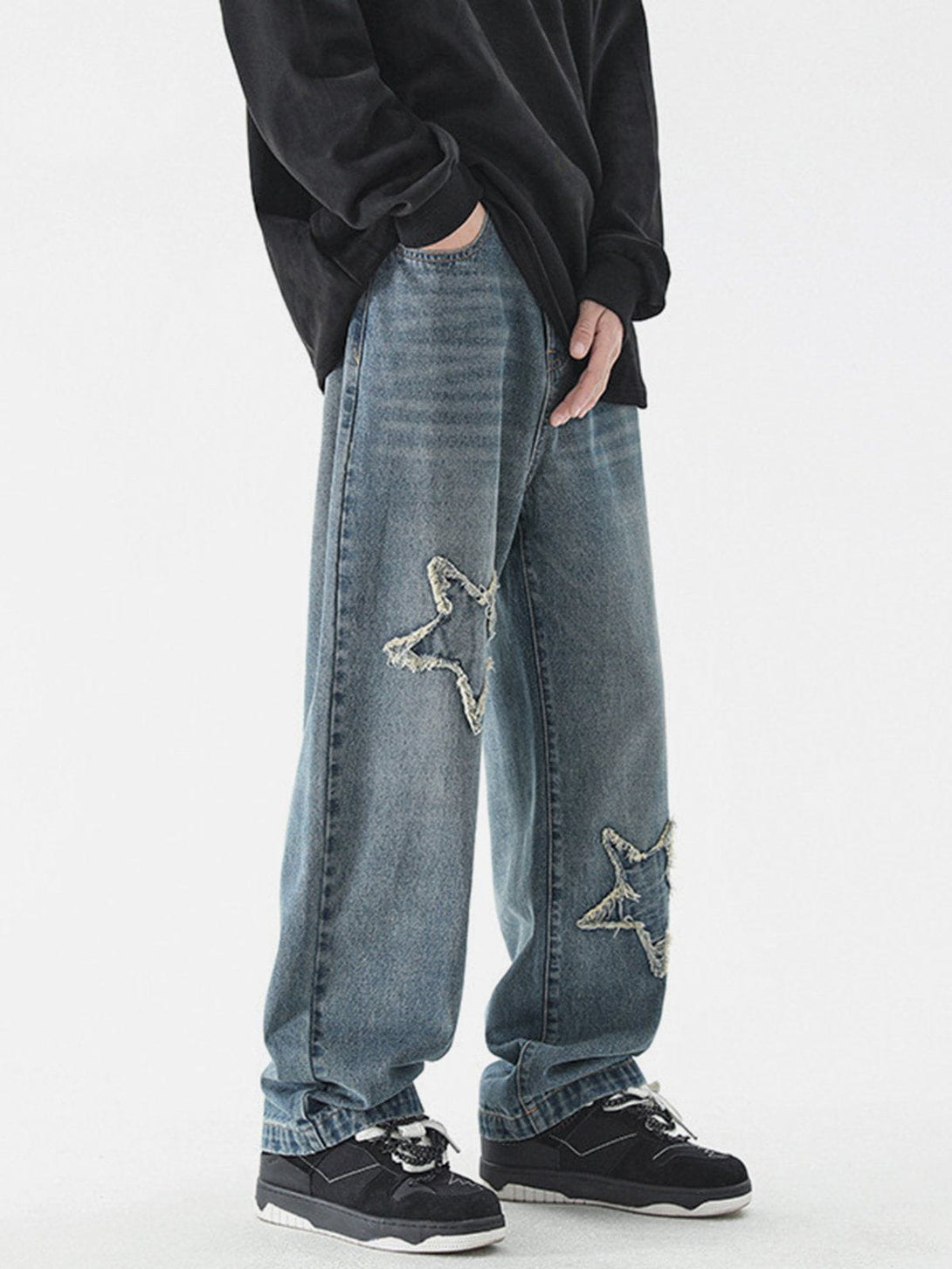 Lacezy - Star Patchwork Jeans- Streetwear Fashion - lacezy.com