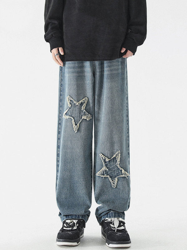 Lacezy - Star Patchwork Jeans- Streetwear Fashion - lacezy.com