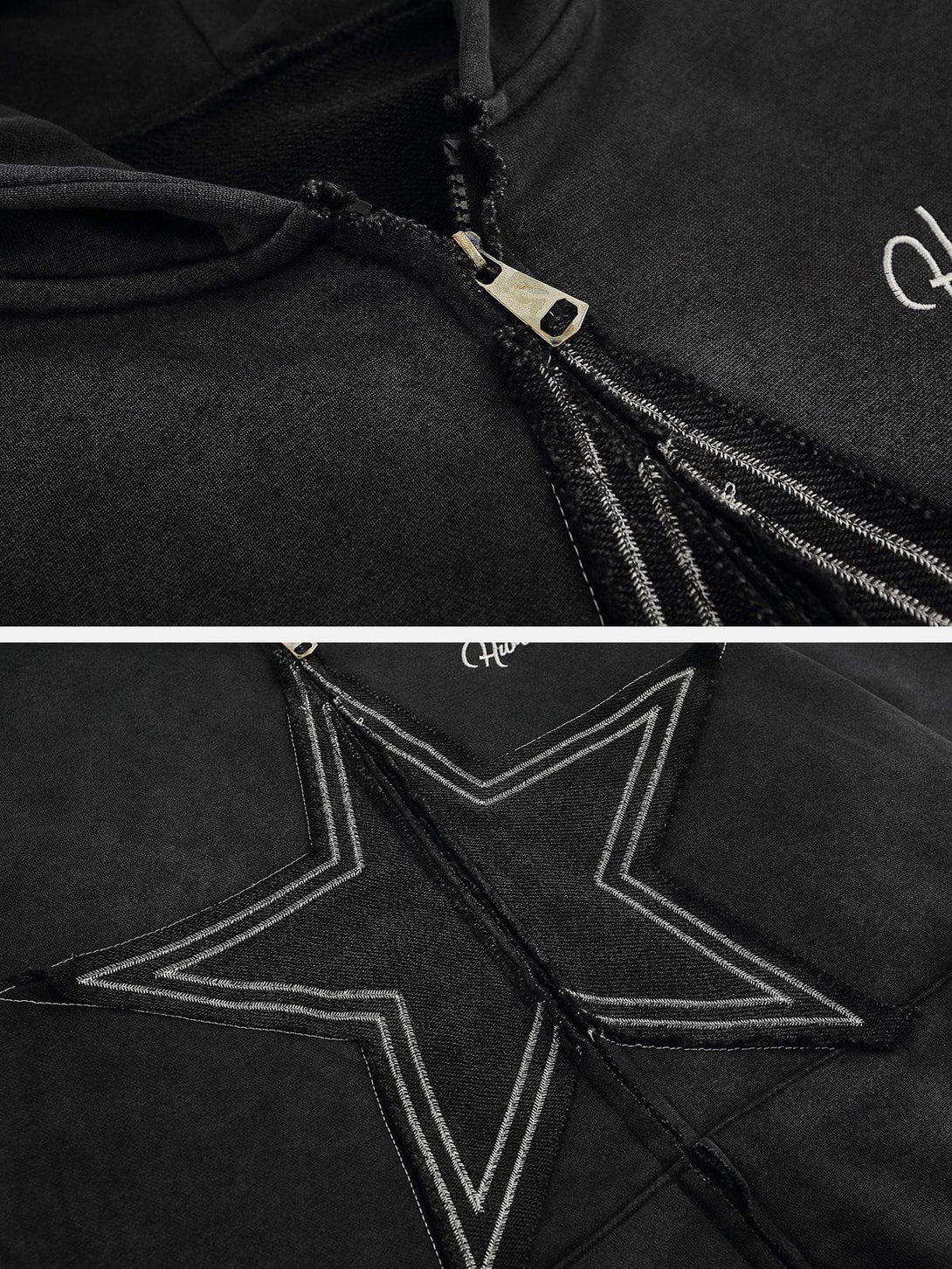 Lacezy - Star Washed Zip-up Hoodie- Streetwear Fashion - lacezy.com