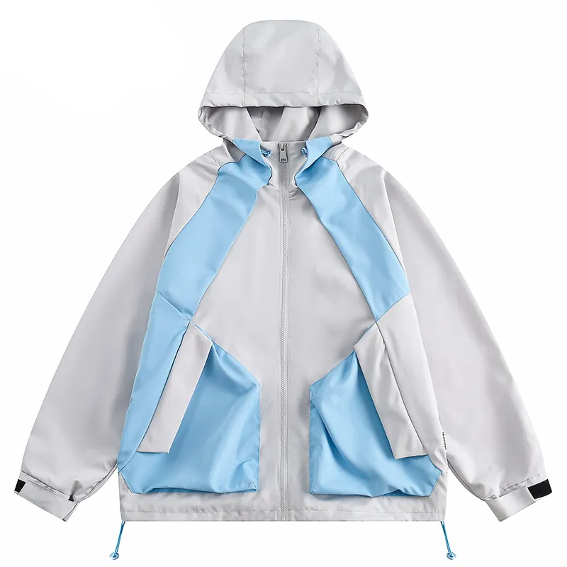 Lacezy - Streetwear Hooded Jacket Windbreaker Pocket Patchwork Coat- Streetwear Fashion - lacezy.com