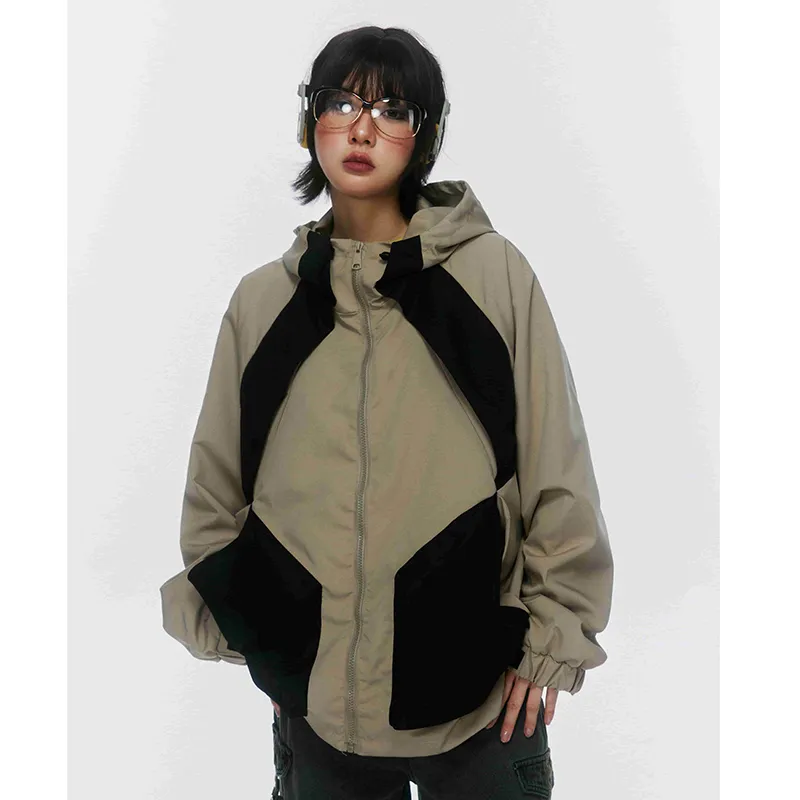 Lacezy - Streetwear Hooded Jacket Windbreaker Pocket Patchwork Coat- Streetwear Fashion - lacezy.com