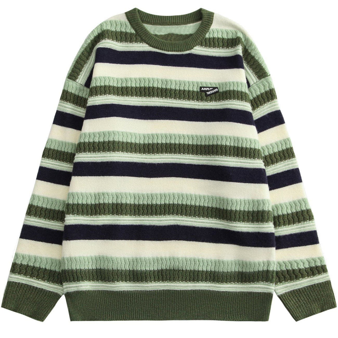 Lacezy - Stripe Pattern Knit Sweater- Streetwear Fashion - lacezy.com