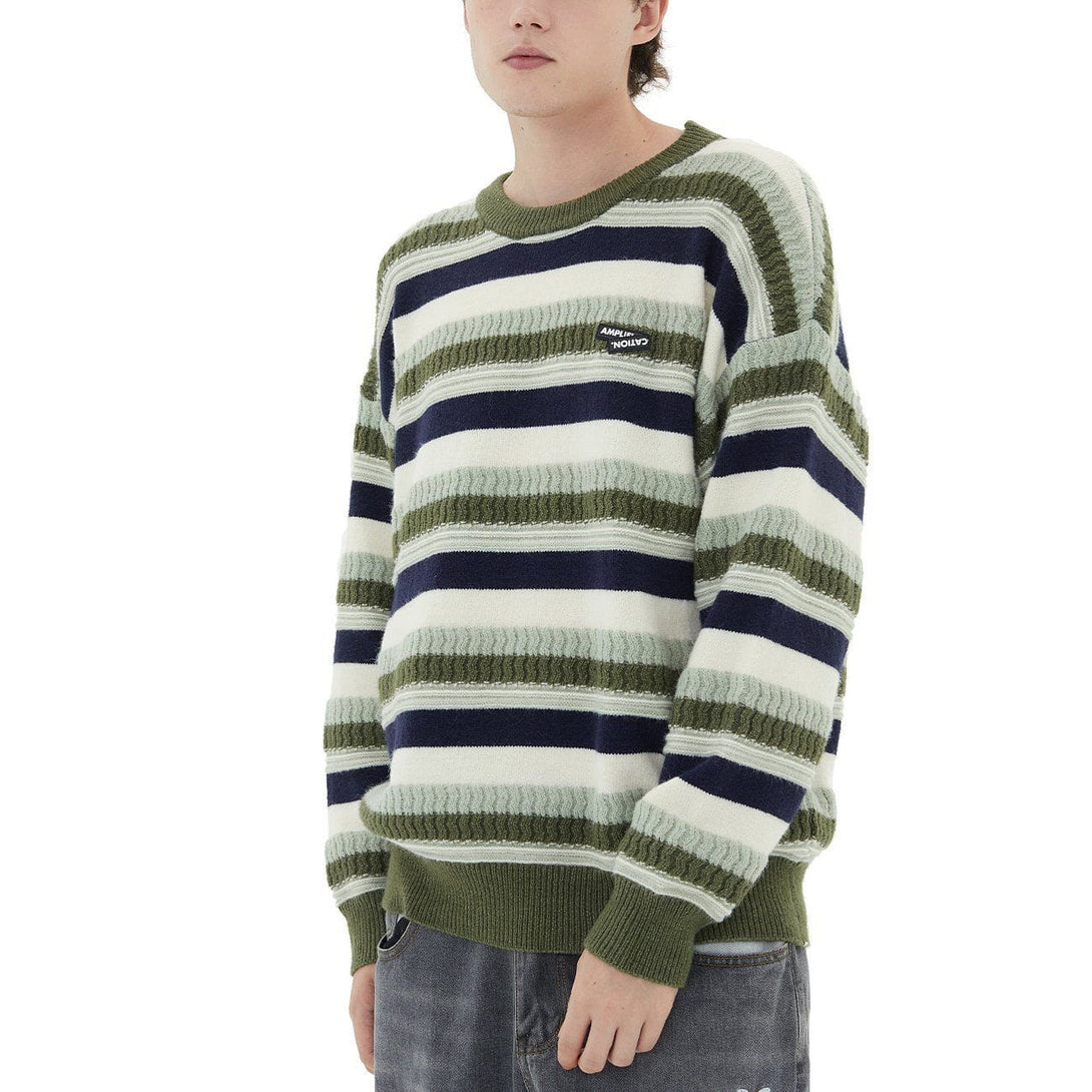 Lacezy - Stripe Pattern Knit Sweater- Streetwear Fashion - lacezy.com