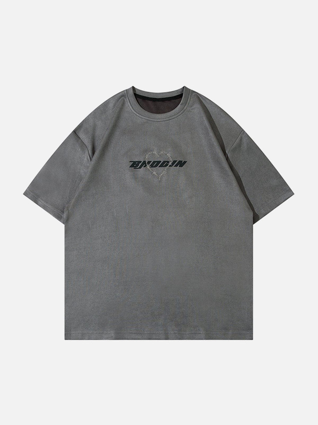 Lacezy - Suede Embroidered Print Tee- Streetwear Fashion - lacezy.com