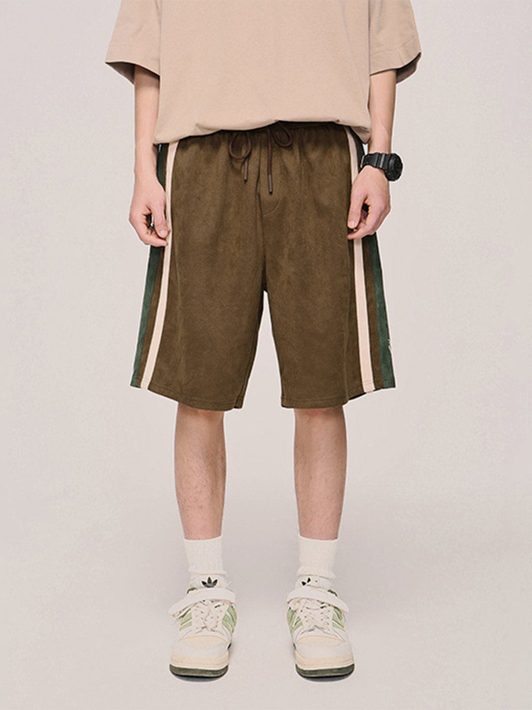 Lacezy - Suede Side Stripes Shorts- Streetwear Fashion - lacezy.com