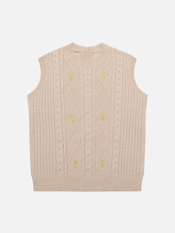 Lacezy - Sunflower Embroidered Sweater Vest- Streetwear Fashion - lacezy.com