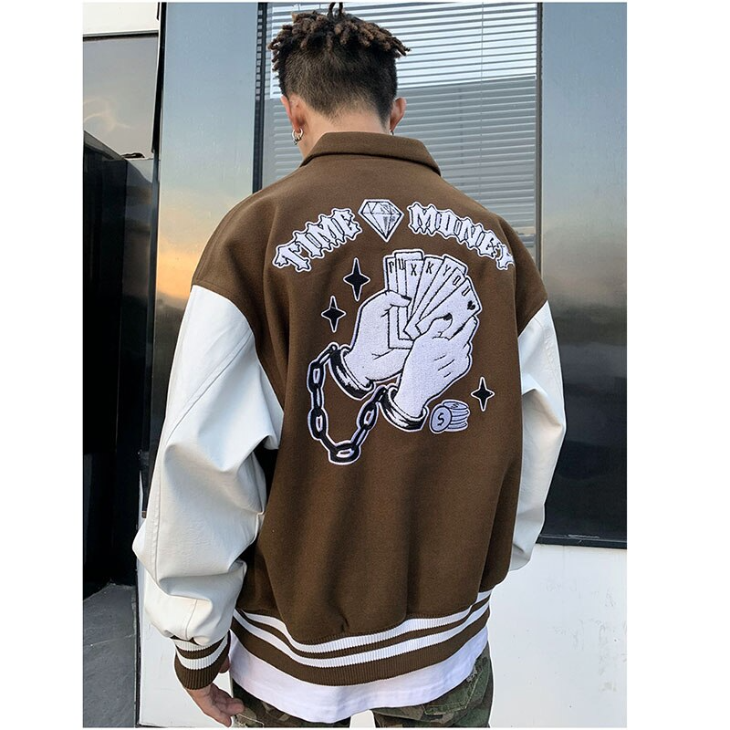 Lacezy - TIME MONEY Varsity Jacket- Streetwear Fashion - lacezy.com