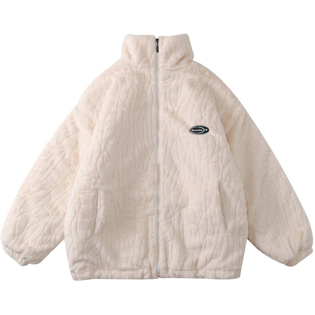 Lacezy - Texture Printing Solid Color Plush Winter Coat- Streetwear Fashion - lacezy.com