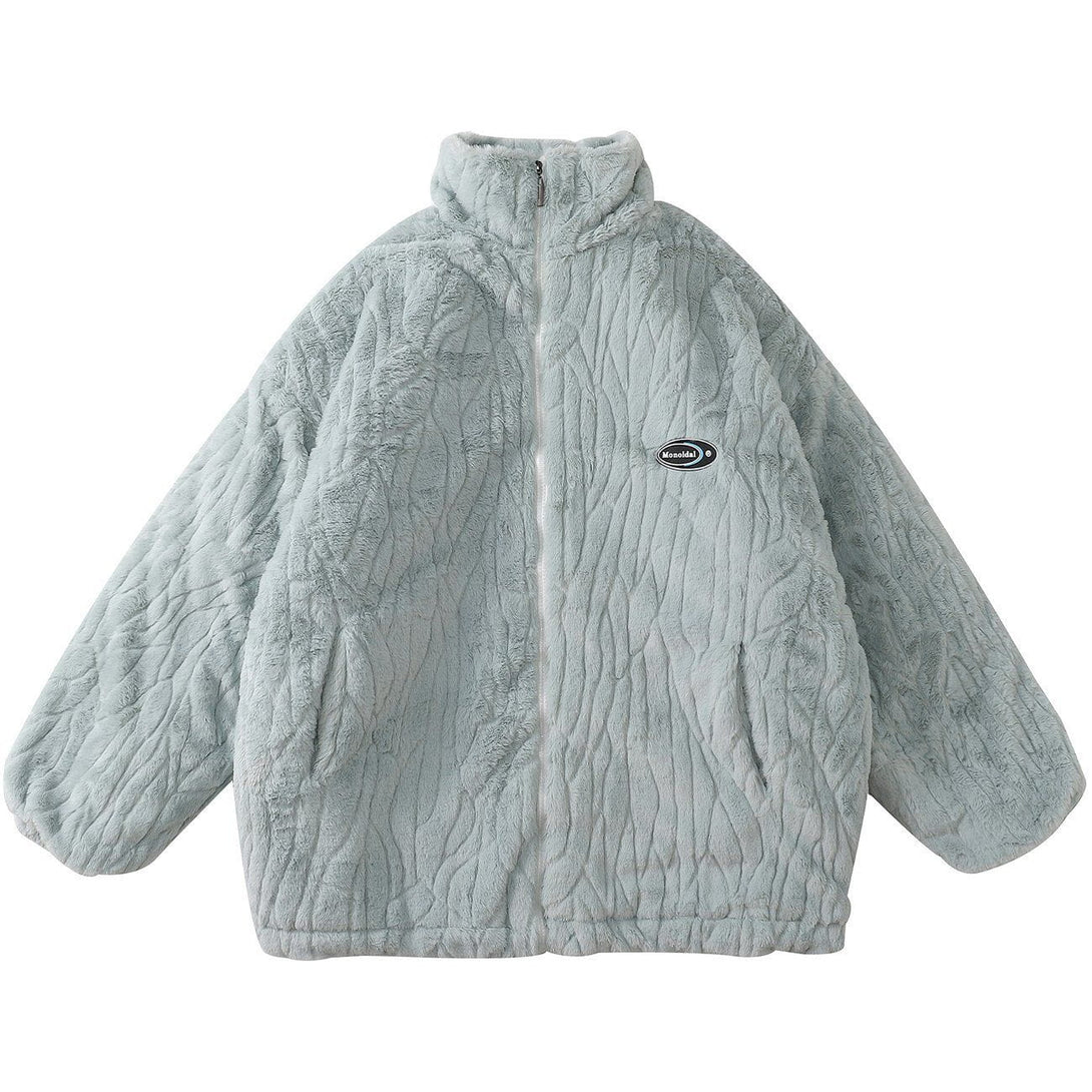 Lacezy - Texture Printing Solid Color Plush Winter Coat- Streetwear Fashion - lacezy.com