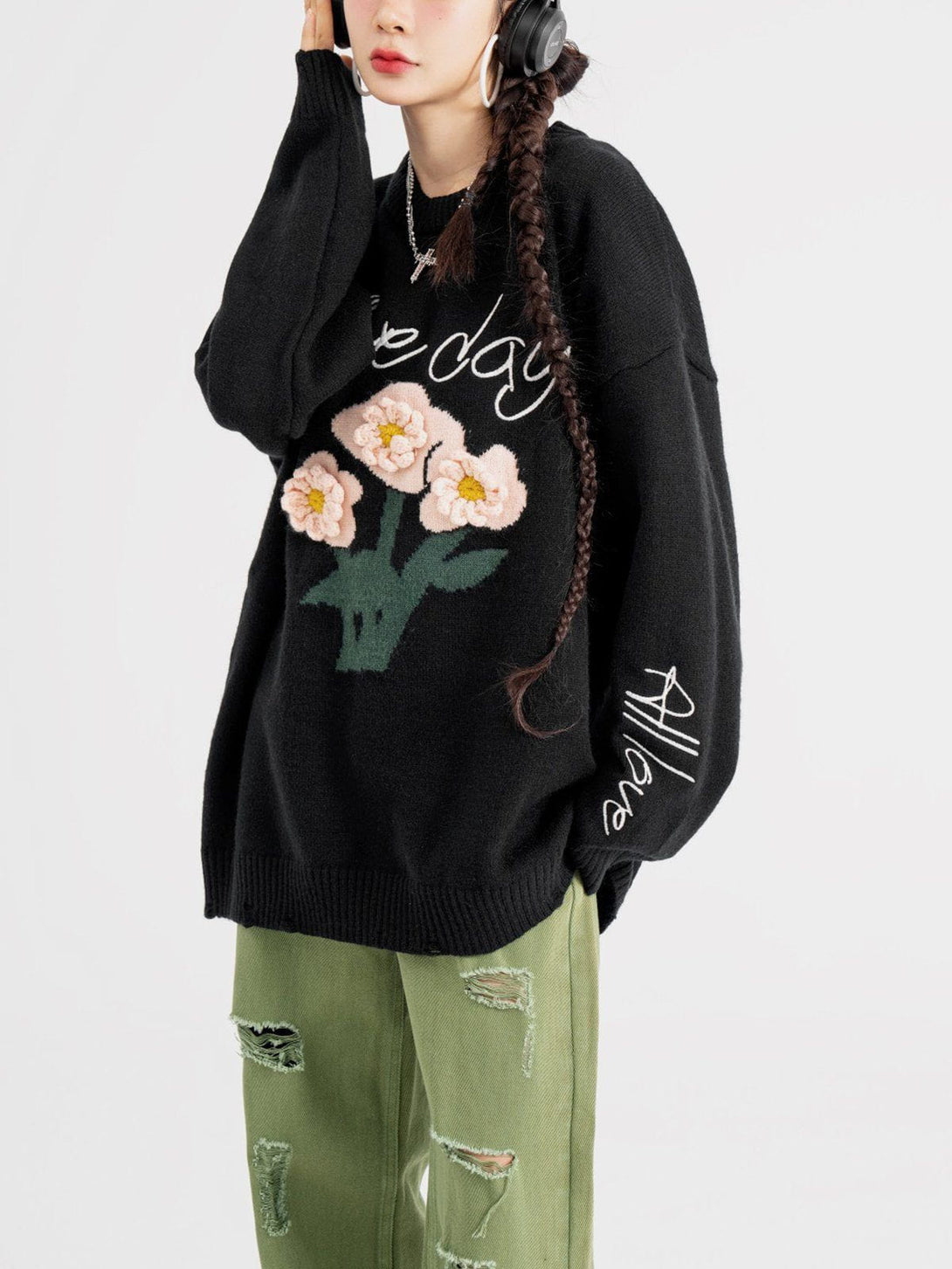 Lacezy - Three-Dimensional Flowers Sweater- Streetwear Fashion - lacezy.com