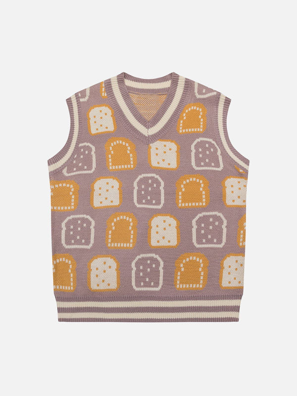 Lacezy - Toast Jacquard Sweater Vest- Streetwear Fashion - lacezy.com