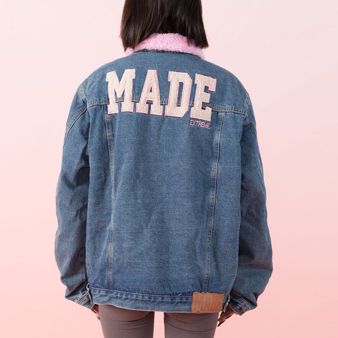 Lacezy - Towel Embroidered Letters Denim Jacket- Streetwear Fashion - lacezy.com