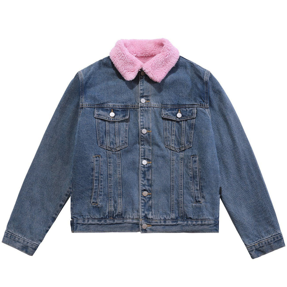 Lacezy - Towel Embroidered Letters Denim Jacket- Streetwear Fashion - lacezy.com