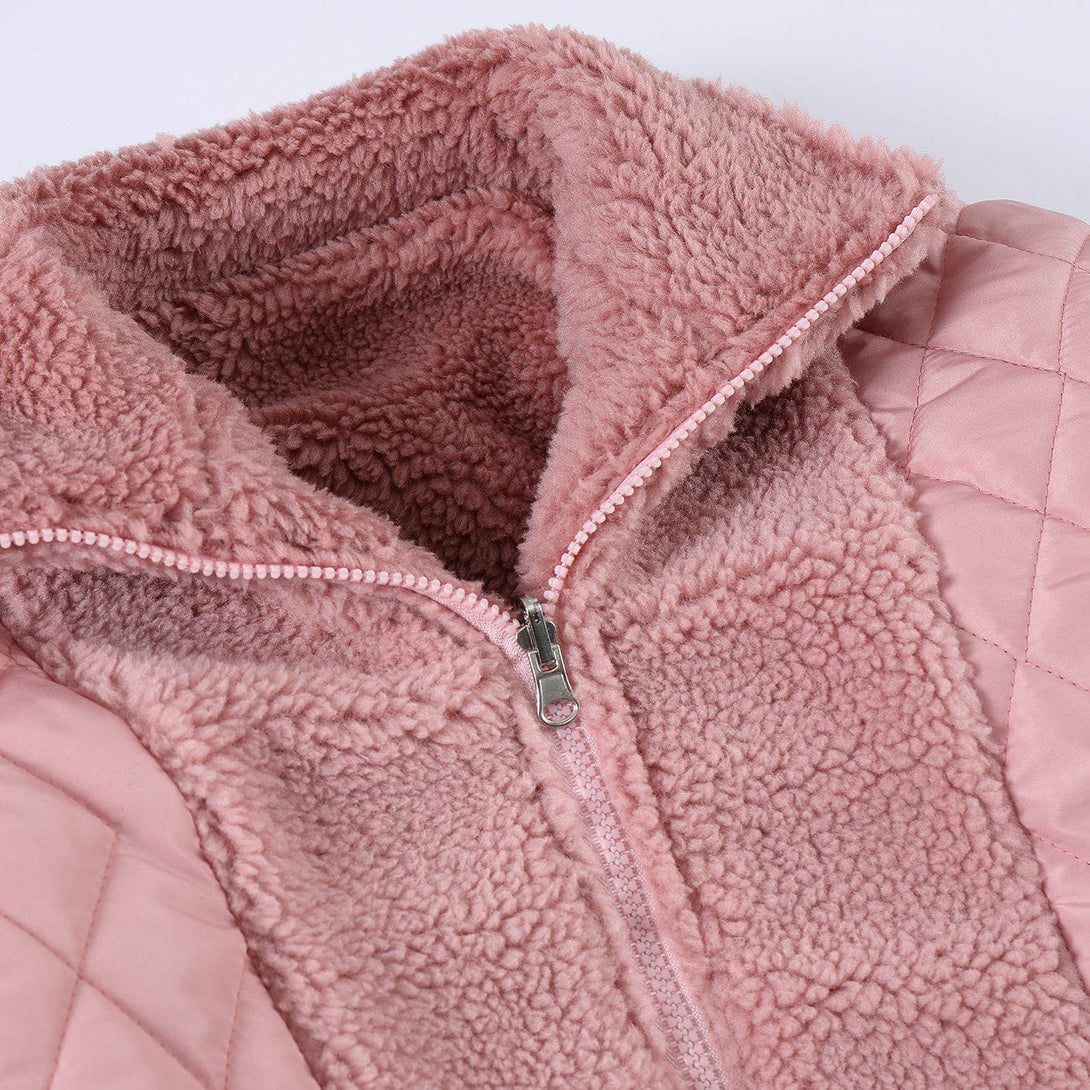 Lacezy - Towel Embroidered Reversible Sherpa Winter Coat- Streetwear Fashion - lacezy.com