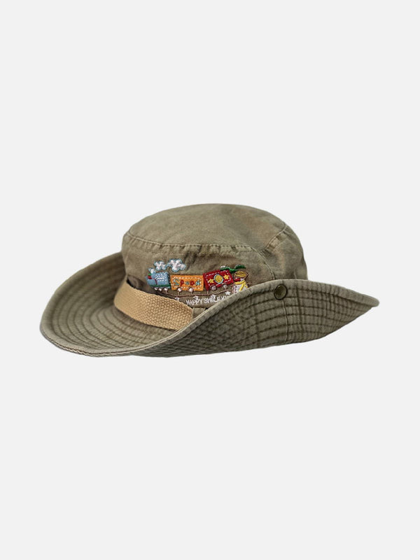 Lacezy - Train Embroidery Washed Distressed Casual Cargo Hat- Streetwear Fashion - lacezy.com