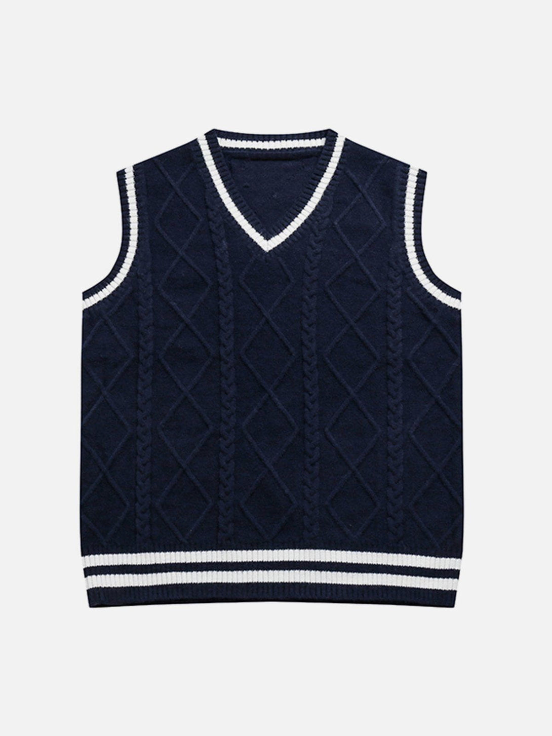 Lacezy - V-neck Braided Pattern Sweater Vest- Streetwear Fashion - lacezy.com