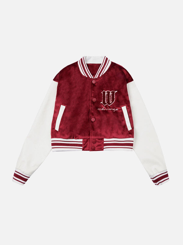 Lacezy - Velvet Short Varsity Jacket- Streetwear Fashion - lacezy.com