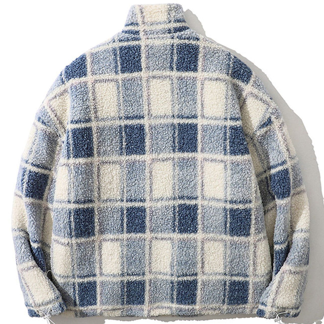 Lacezy - Vintage Checkerboard Plaid Sherpa Coat- Streetwear Fashion - lacezy.com