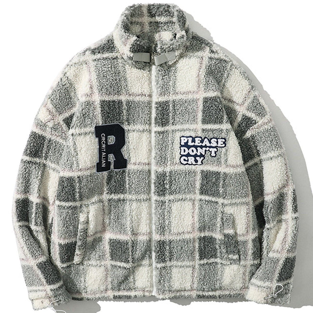 Lacezy - Vintage Checkerboard Plaid Sherpa Coat- Streetwear Fashion - lacezy.com