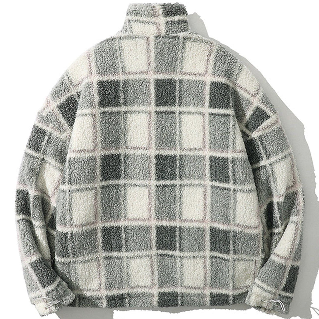 Lacezy - Vintage Checkerboard Plaid Sherpa Coat- Streetwear Fashion - lacezy.com