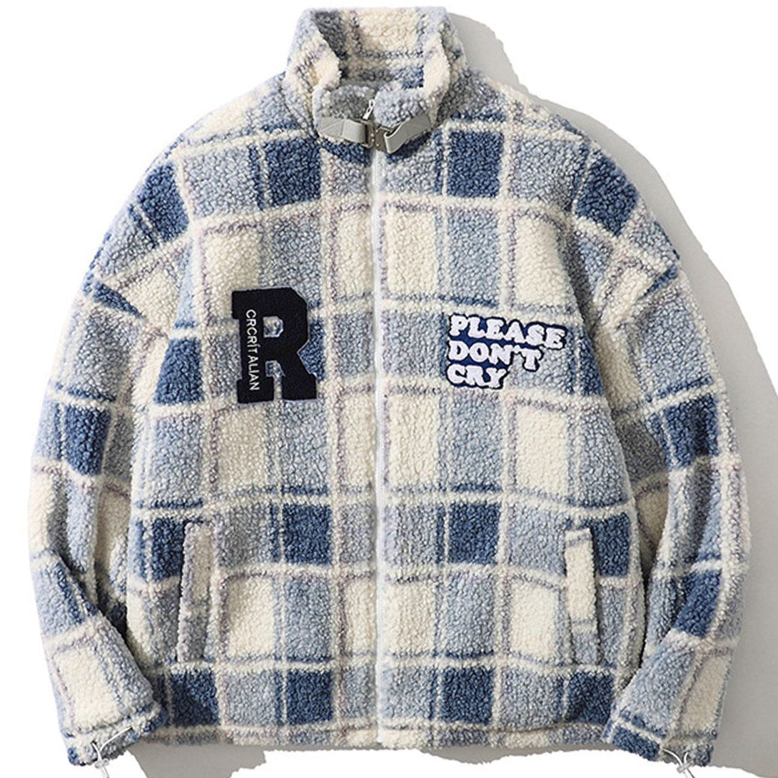 Lacezy - Vintage Checkerboard Plaid Sherpa Coat- Streetwear Fashion - lacezy.com