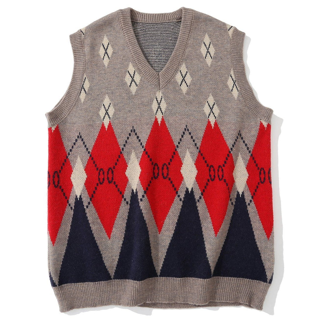 Lacezy - Vintage Diamond Pattern Knit Sweater Vest- Streetwear Fashion - lacezy.com