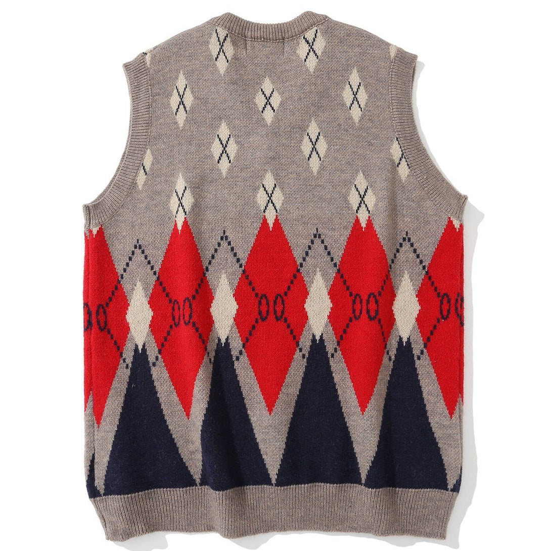 Lacezy - Vintage Diamond Pattern Knit Sweater Vest- Streetwear Fashion - lacezy.com