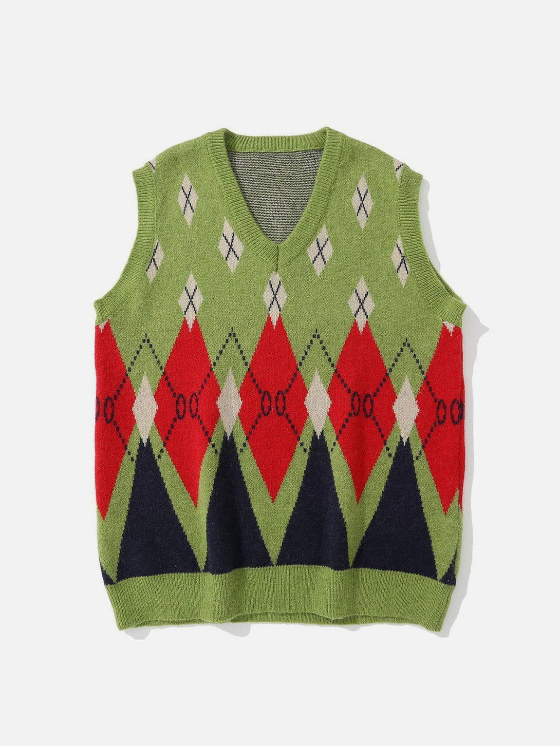 Lacezy - Vintage Diamond Pattern Knit Sweater Vest- Streetwear Fashion - lacezy.com