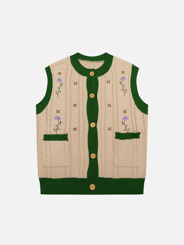 Lacezy - Vintage Embroidery Sweater Vest- Streetwear Fashion - lacezy.com