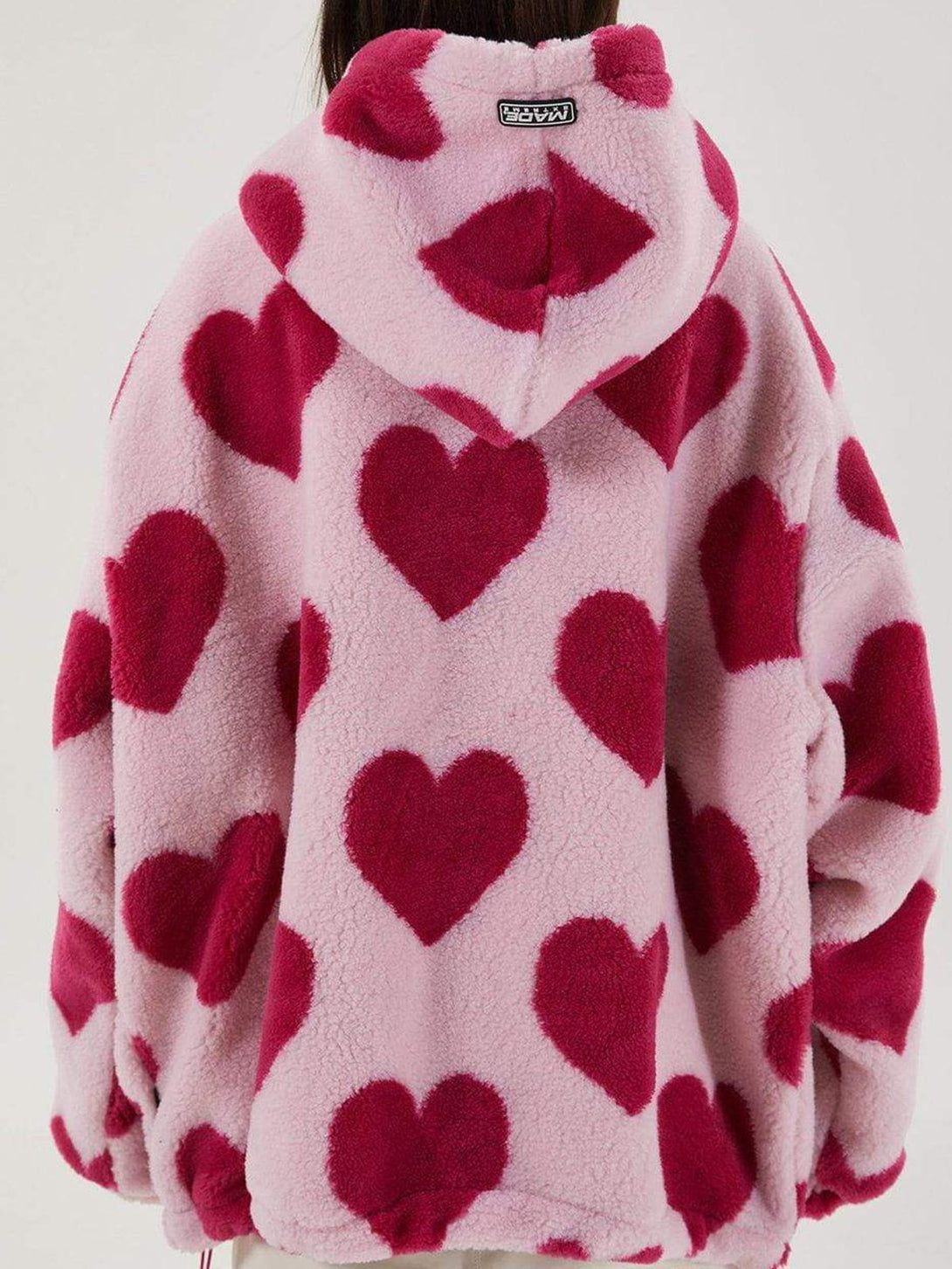 Lacezy - Vintage Heart Pattern Oversize Sherpa Coat- Streetwear Fashion - lacezy.com