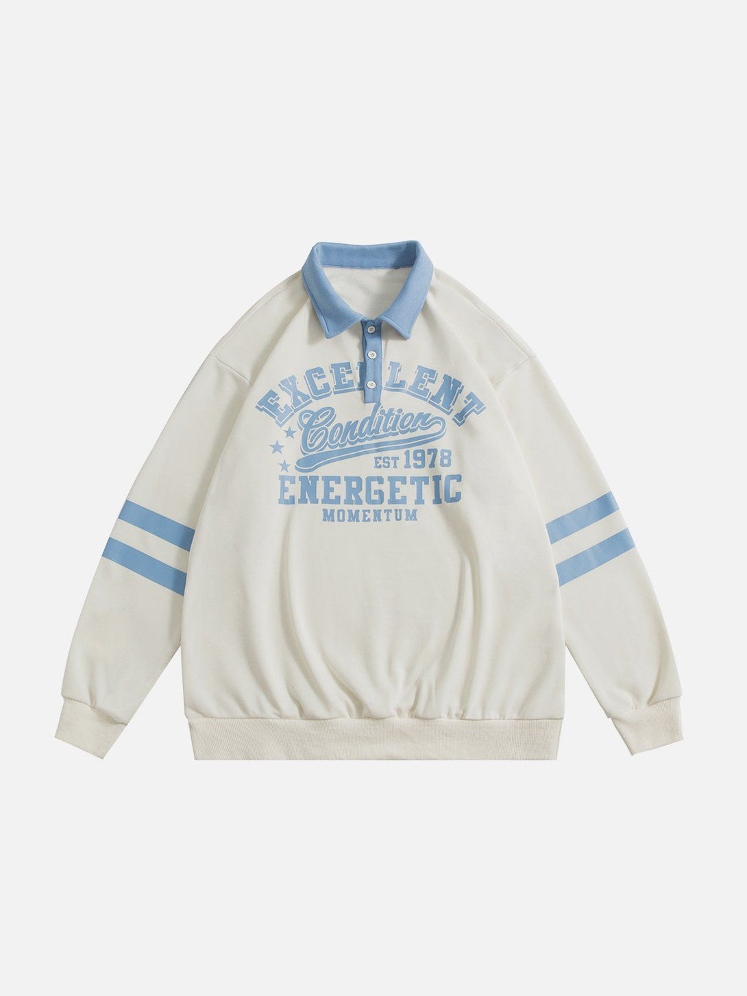 Lacezy - Vintage Letter Striped Polo Sweatshirt- Streetwear Fashion - lacezy.com