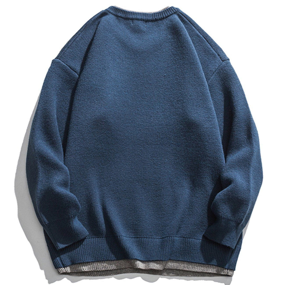 Lacezy - Vintage Mountain Pattern Fake Two Knit Sweater- Streetwear Fashion - lacezy.com