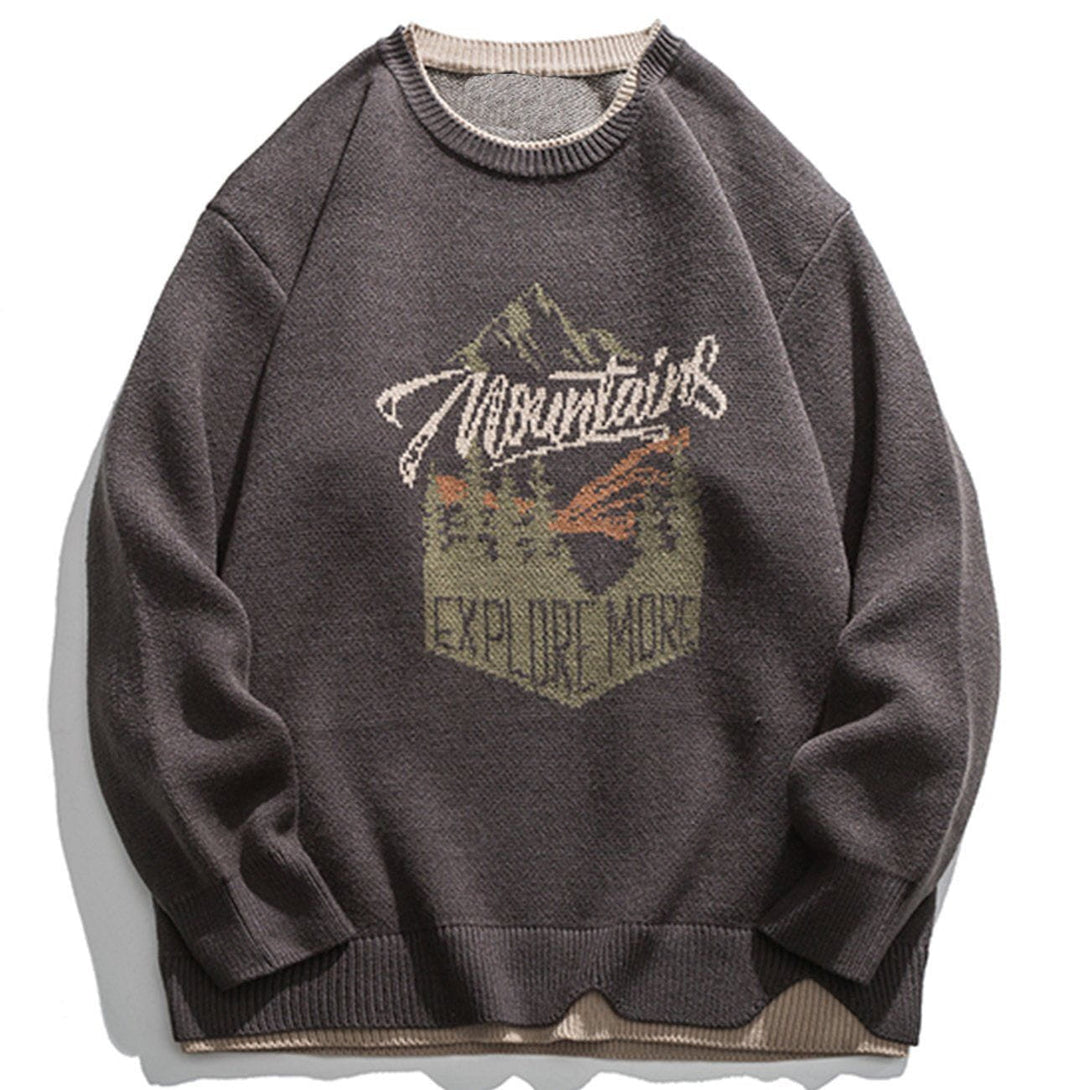 Lacezy - Vintage Mountain Pattern Fake Two Knit Sweater- Streetwear Fashion - lacezy.com