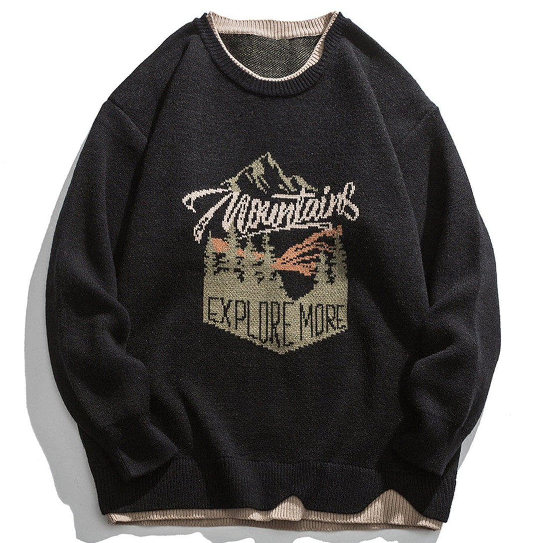 Lacezy - Vintage Mountain Pattern Fake Two Knit Sweater- Streetwear Fashion - lacezy.com