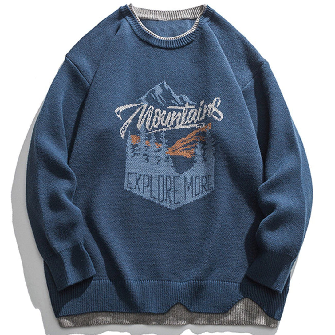 Lacezy - Vintage Mountain Pattern Fake Two Knit Sweater- Streetwear Fashion - lacezy.com