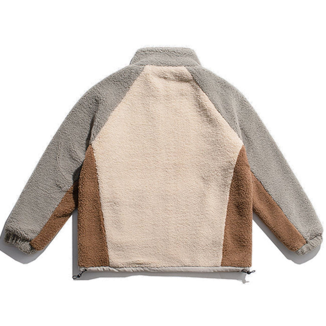 Lacezy - Vintage Pure Color Stitching Sherpa Coat- Streetwear Fashion - lacezy.com