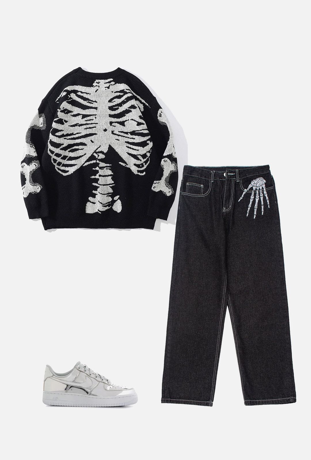 Lacezy - Vintage Skull Bone Embroidery Jeans- Streetwear Fashion - lacezy.com