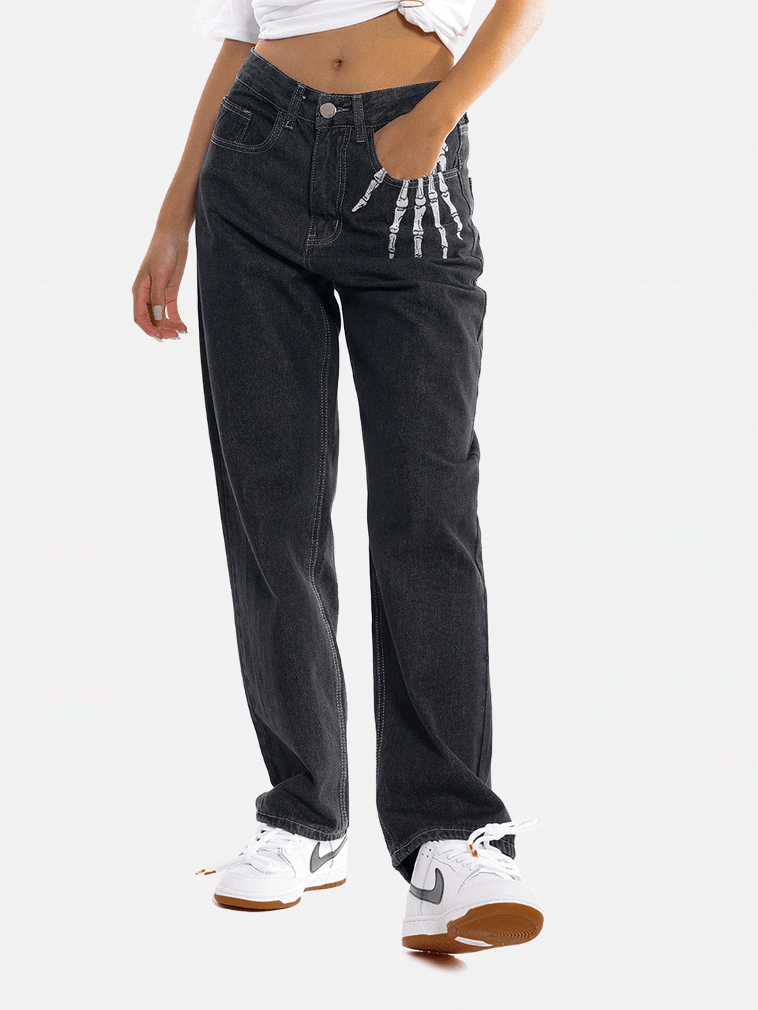 Lacezy - Vintage Skull Bone Embroidery Jeans- Streetwear Fashion - lacezy.com