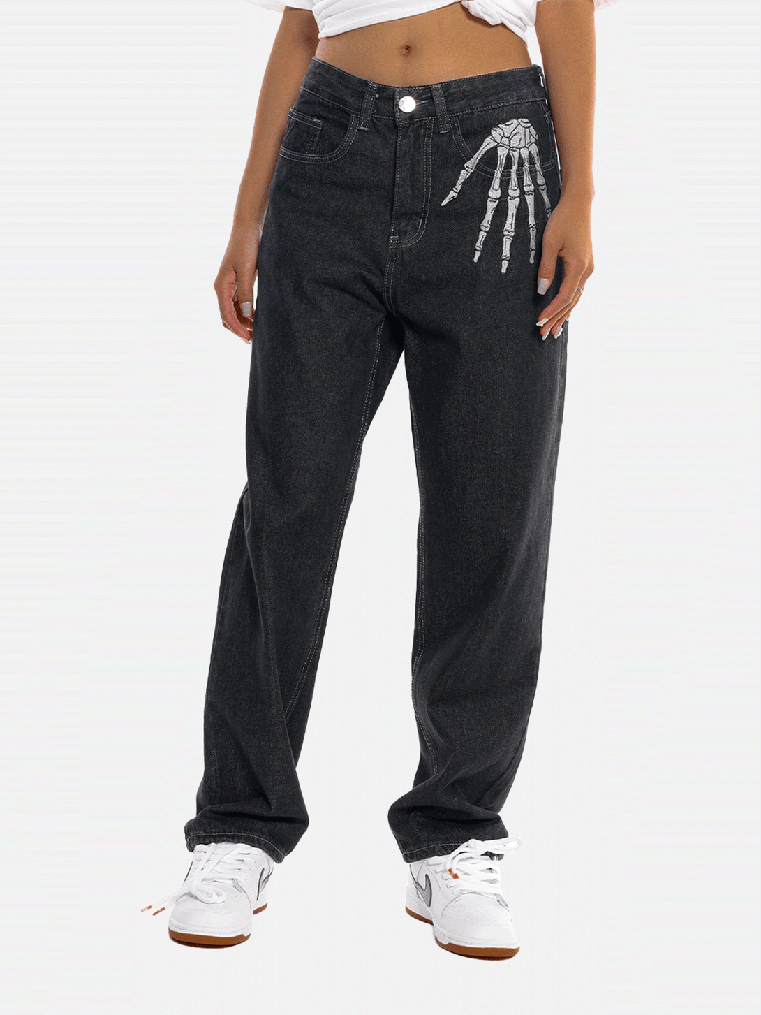 Lacezy - Vintage Skull Bone Embroidery Jeans- Streetwear Fashion - lacezy.com