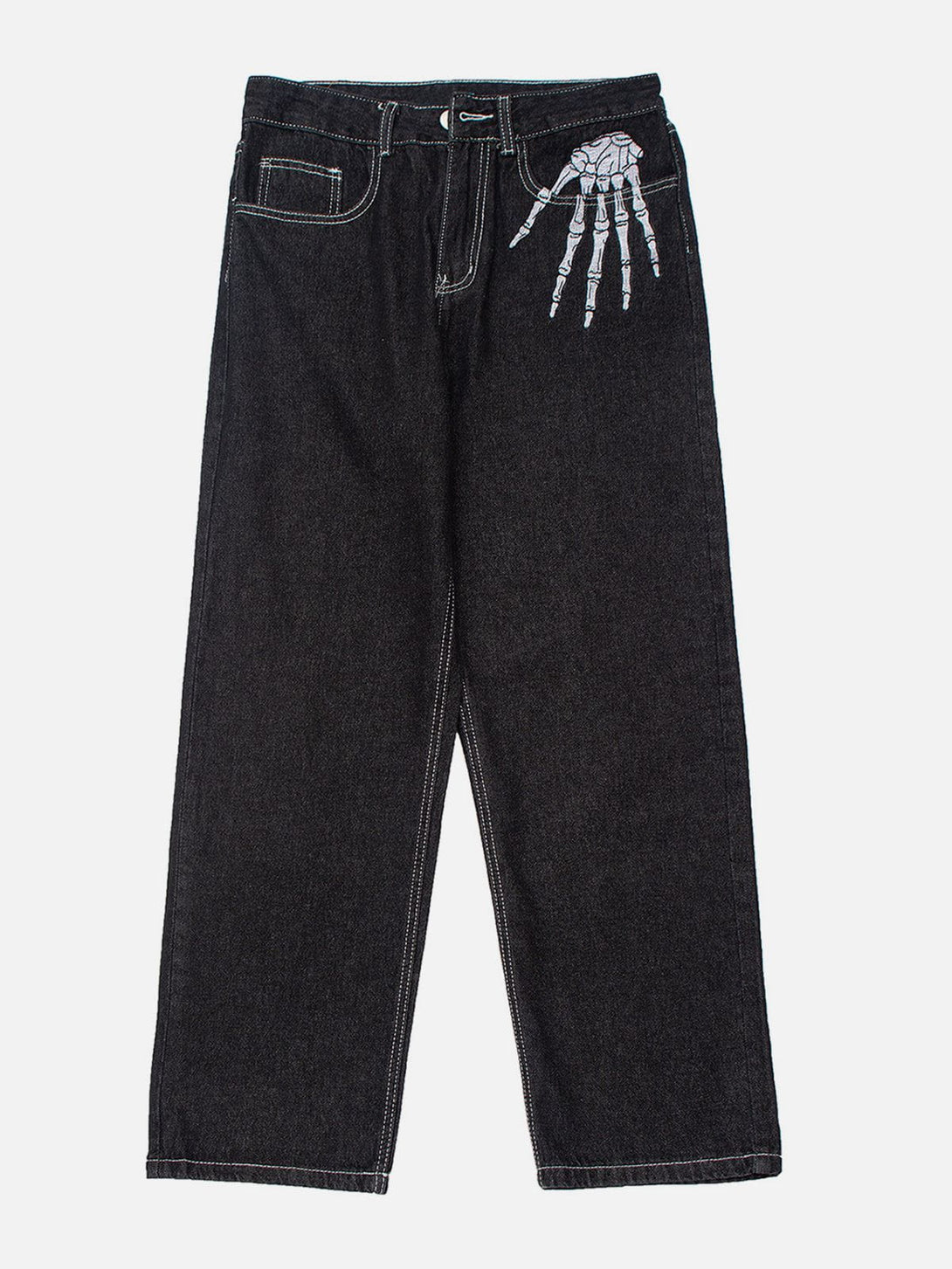 Lacezy - Vintage Skull Bone Embroidery Jeans- Streetwear Fashion - lacezy.com