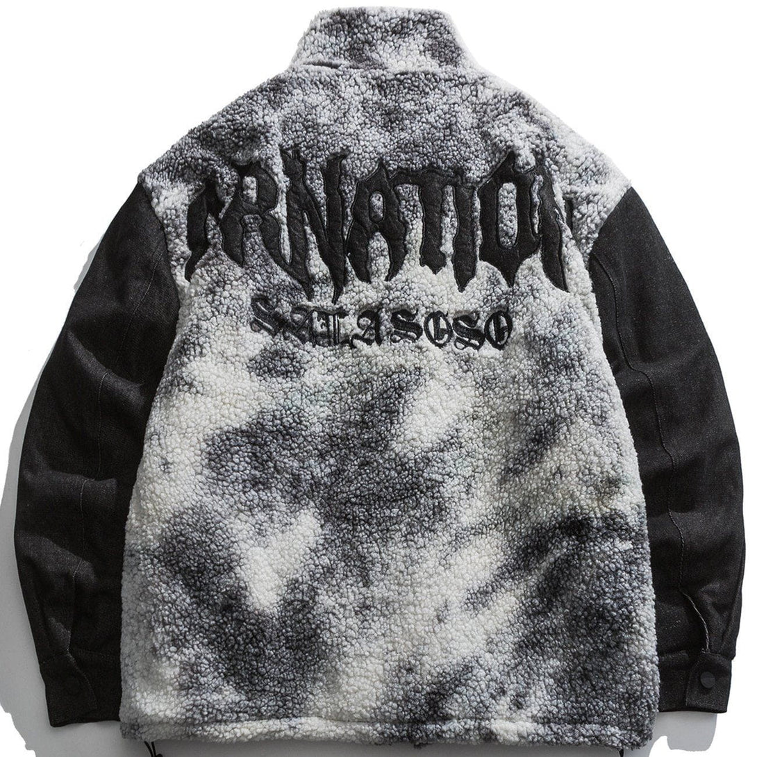 Lacezy - Vintage Tie Dye Patchwork Sherpa Coat- Streetwear Fashion - lacezy.com