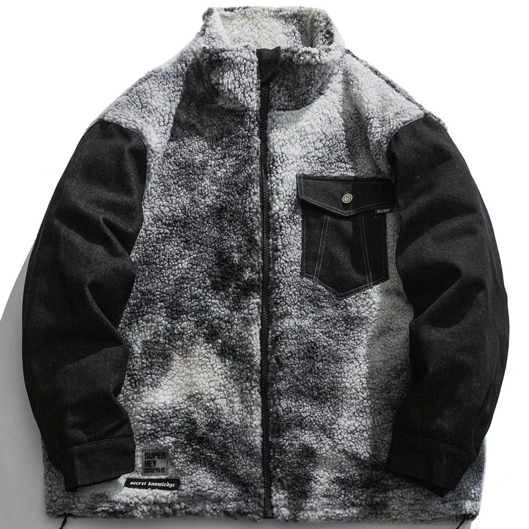 Lacezy - Vintage Tie Dye Patchwork Sherpa Coat- Streetwear Fashion - lacezy.com