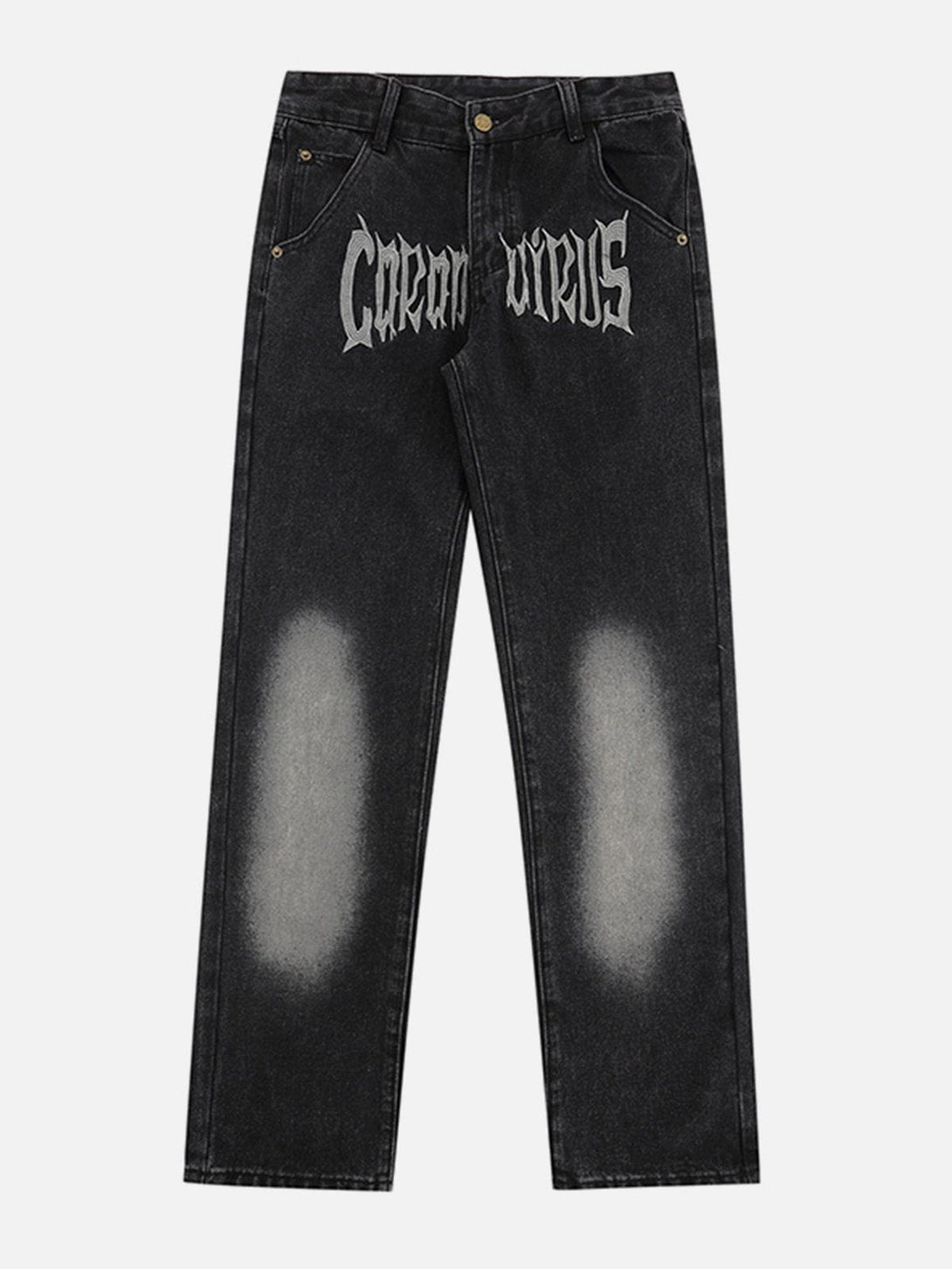 Lacezy - Vintage Wash Distressed Bat Embroidered Jeans- Streetwear Fashion - lacezy.com