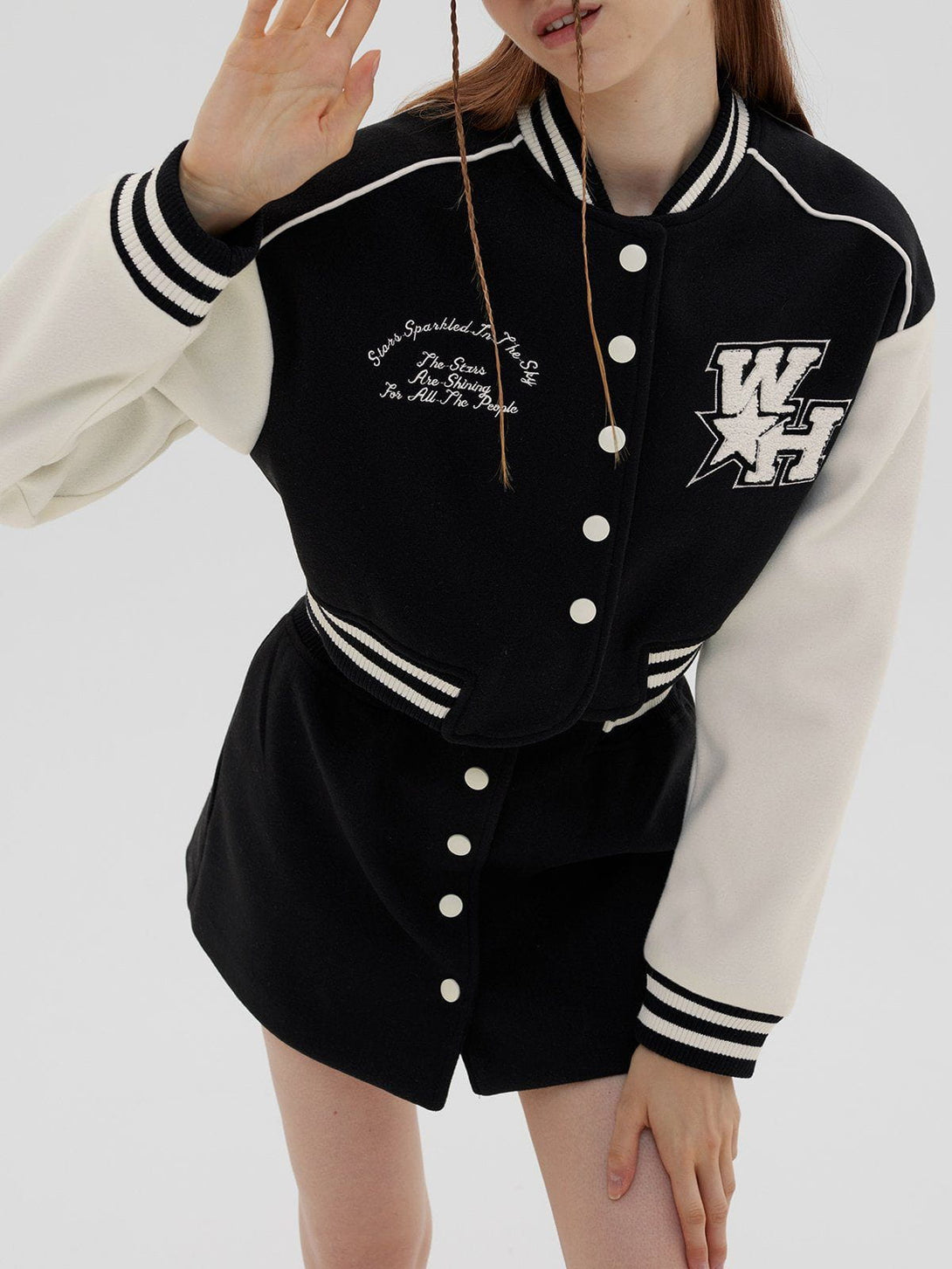 Lacezy - "WH" Embroidered Cropped Varsity Jacket- Streetwear Fashion - lacezy.com