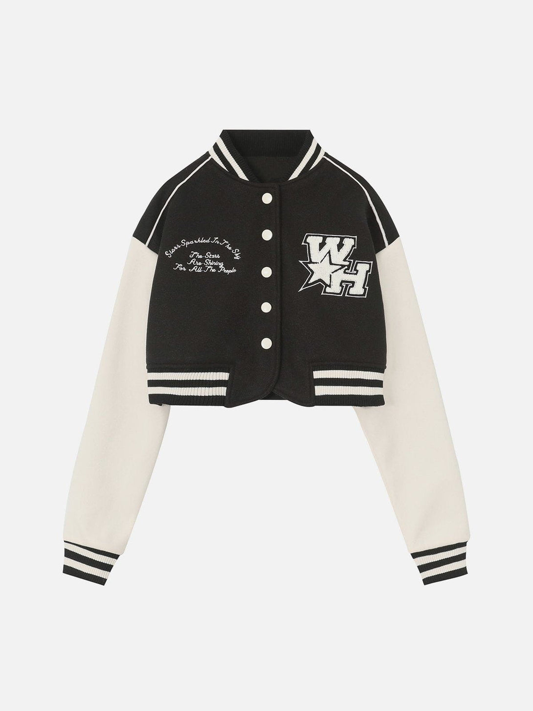 Lacezy - "WH" Embroidered Cropped Varsity Jacket- Streetwear Fashion - lacezy.com