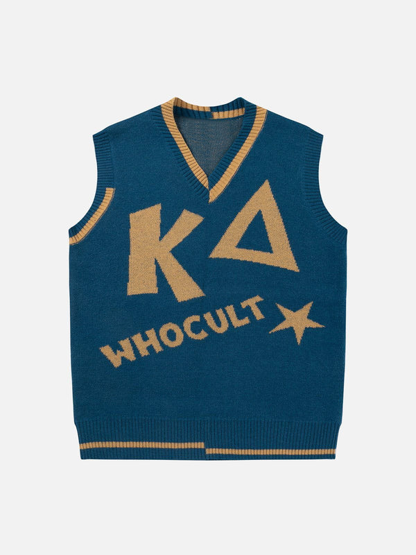 Lacezy - WHOCULT Embroidery Sweater Vest- Streetwear Fashion - lacezy.com