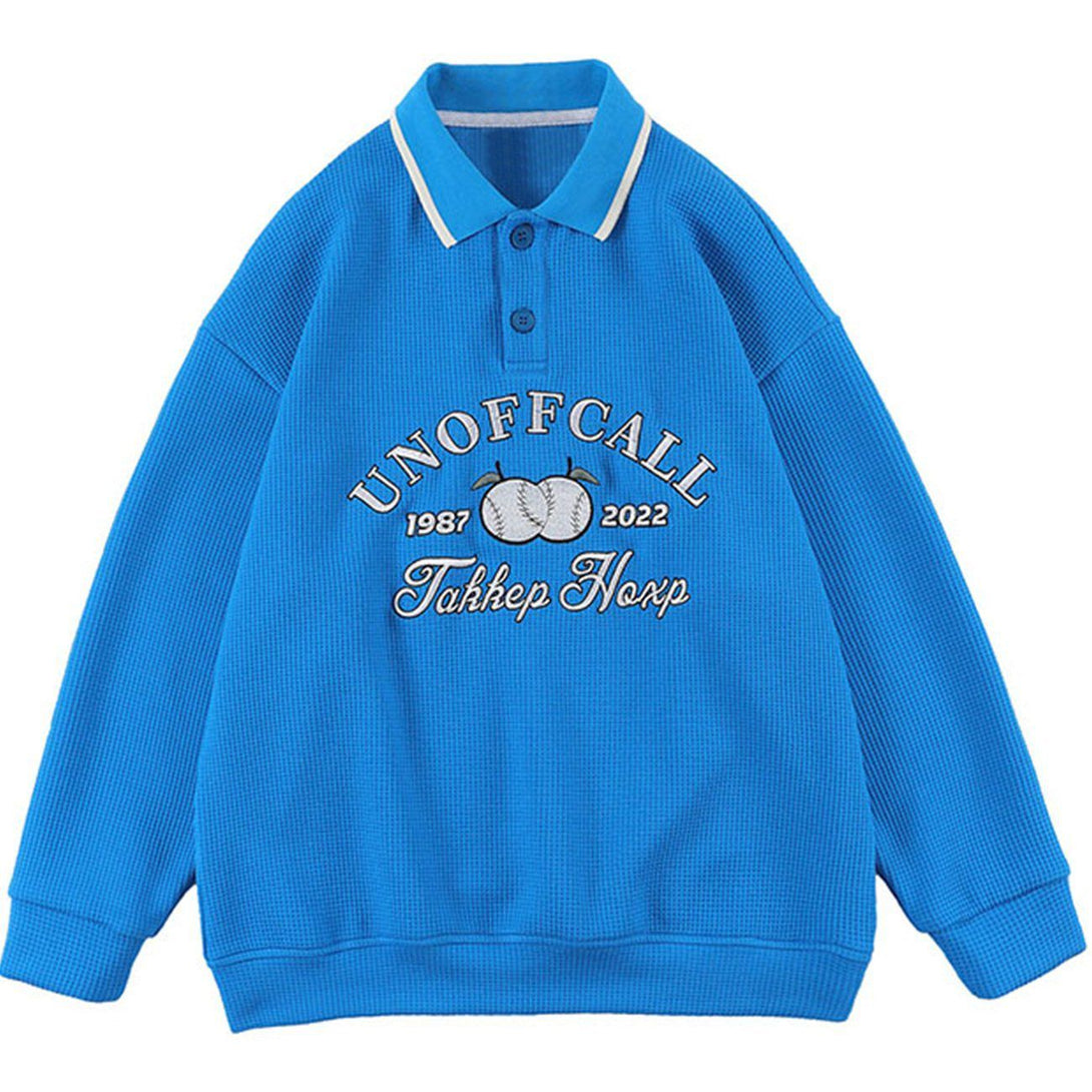 Lacezy - Waffle Embroidery Sweatshirt- Streetwear Fashion - lacezy.com