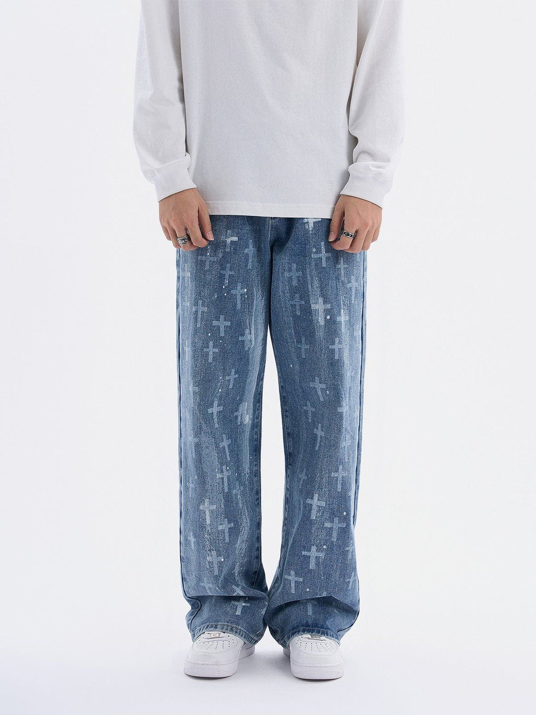 Lacezy - Washed Crosses Jeans- Streetwear Fashion - lacezy.com