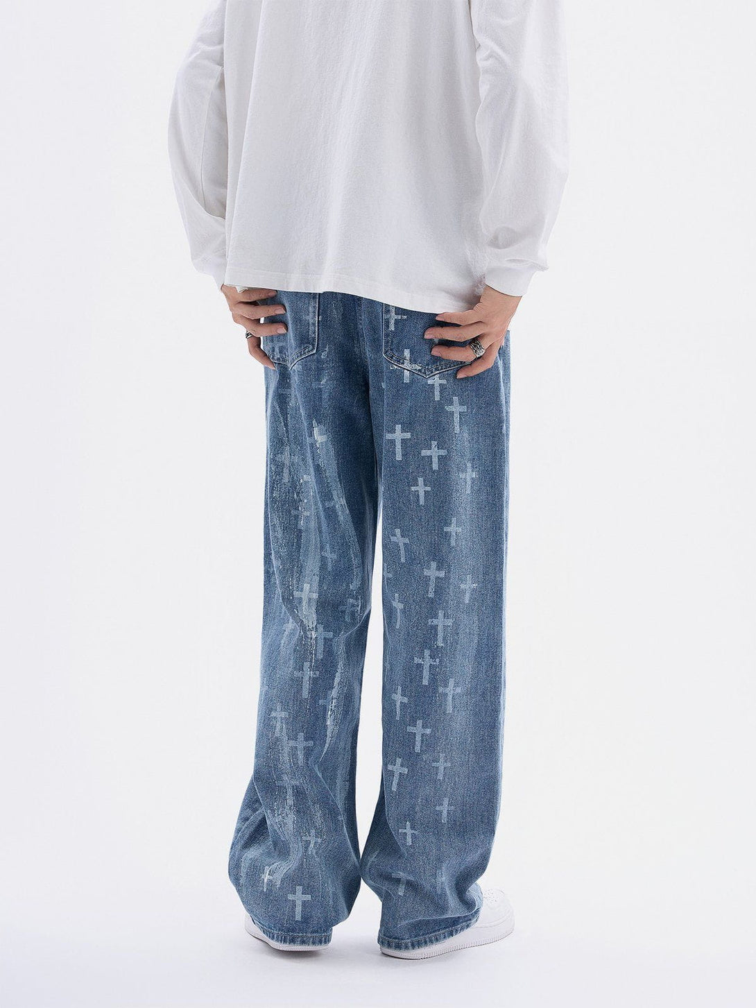 Lacezy - Washed Crosses Jeans- Streetwear Fashion - lacezy.com